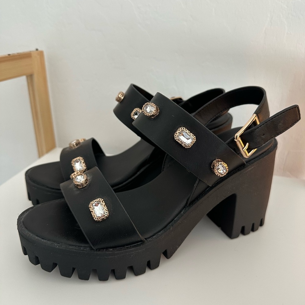 Madden Girl Black Platform Sandals with Embellishments